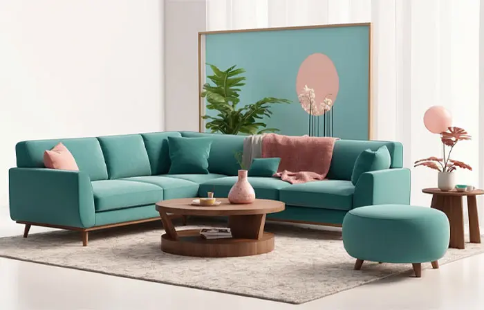 Modern Sofa Set in Living Room 3D Design Illustration